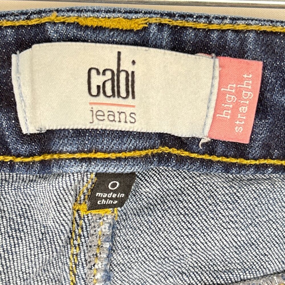 Cabi High Straight Jeans Women's Size 0‎ Medium Wash Distressed Stretch Denim - Picture 10 of 16